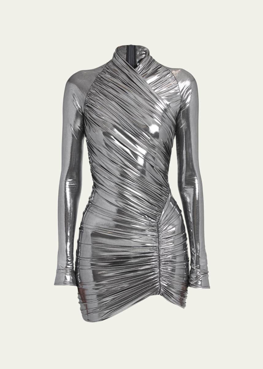 Ferragamo Metallic Ruched Mini Dress
