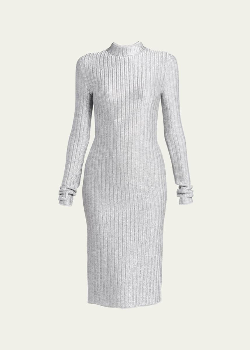 TOM FORD Metallic Knit Turtleneck Midi Dress