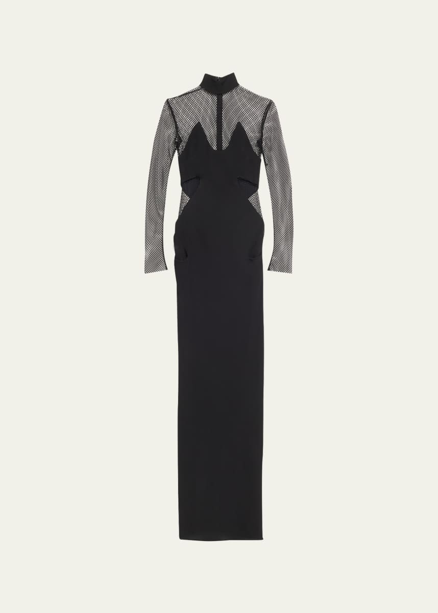 TOM FORD Mesh Cutout Long-Sleeve Column Gown