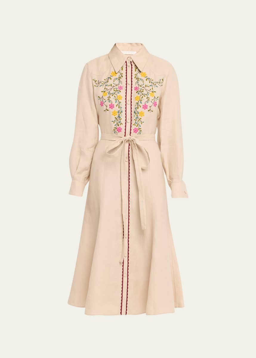 Chloe Soft Linen Embroidered Shirtdress