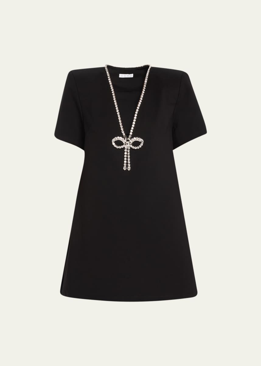AREA Crystal Bow V-Neck Shirtdress