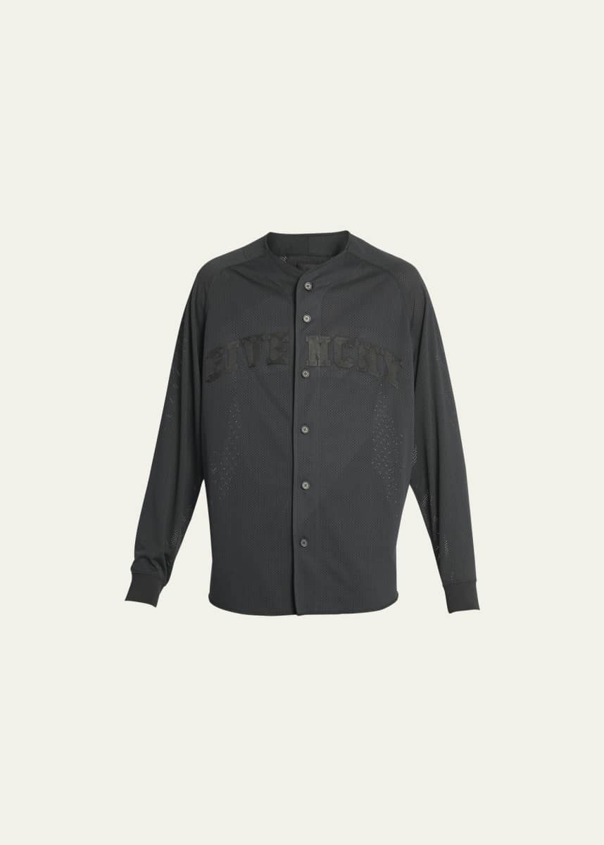 Givenchy Men's Tonal Logo Mesh Baseball Shirt