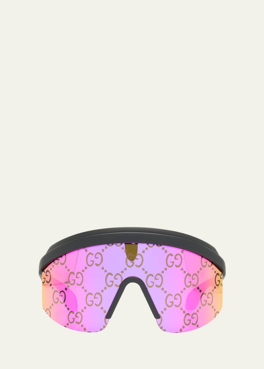 Gucci Men's Monogram-Lens Acetate Mask Sunglasses