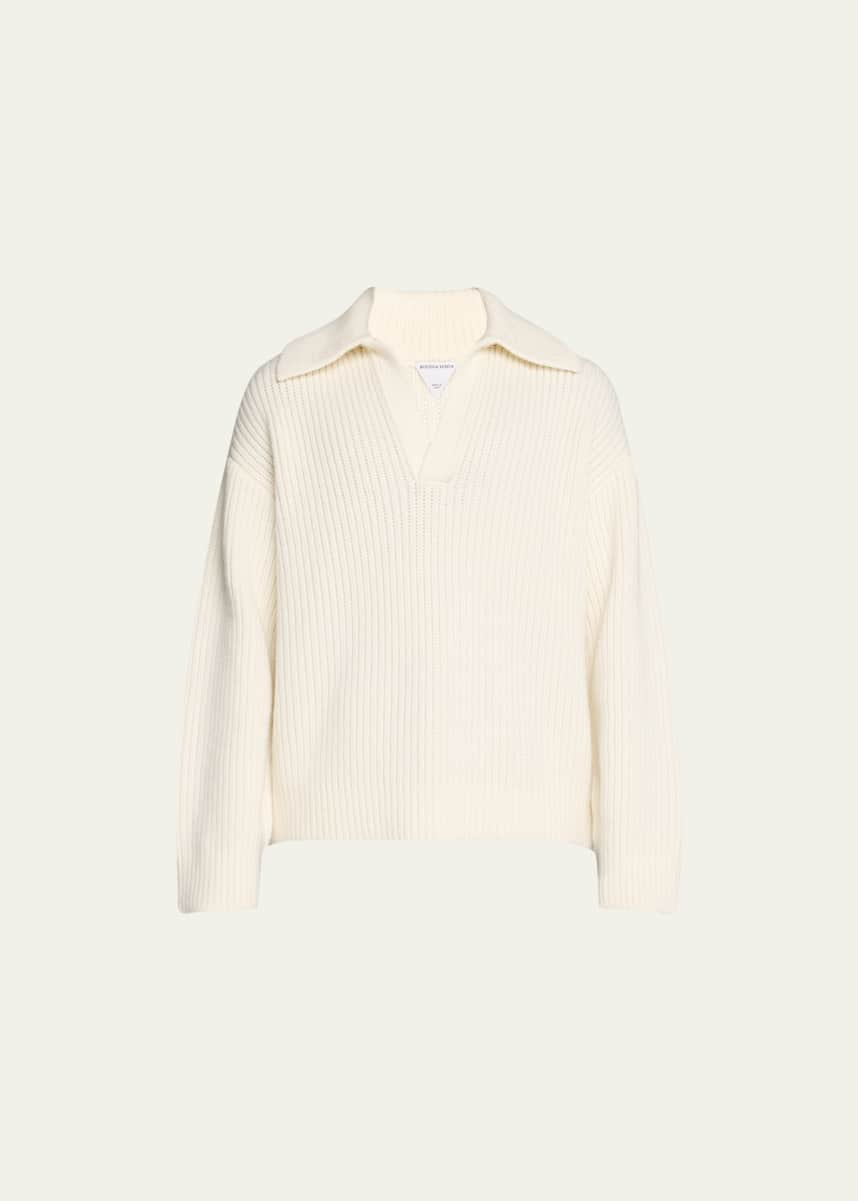 Bottega Veneta Men's Ribbed V Sailor-Collar Sweater