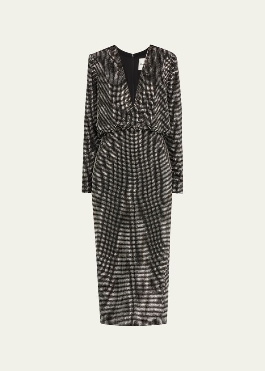 Roland Mouret Diamante Long-Sleeve Midi Dress
