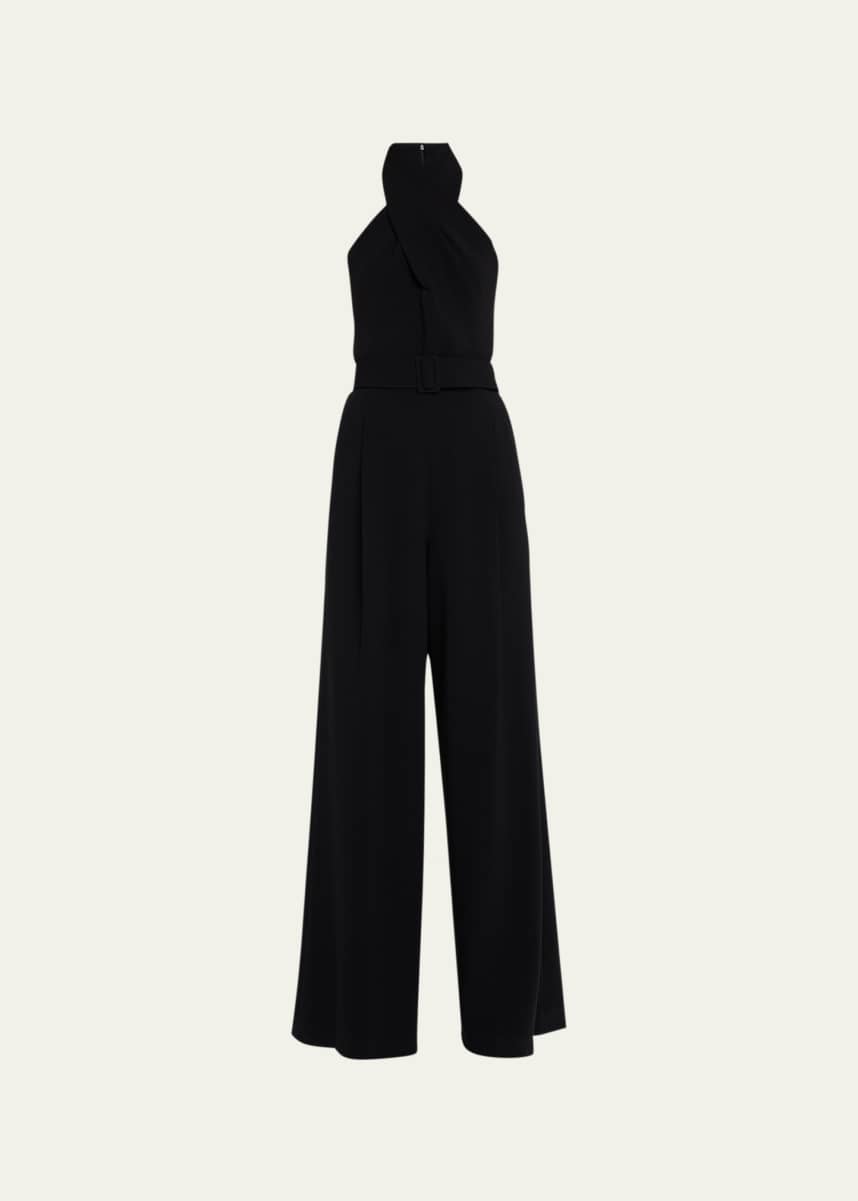 Tall Black Cotton Racer Neck Wide Leg Jumpsuit