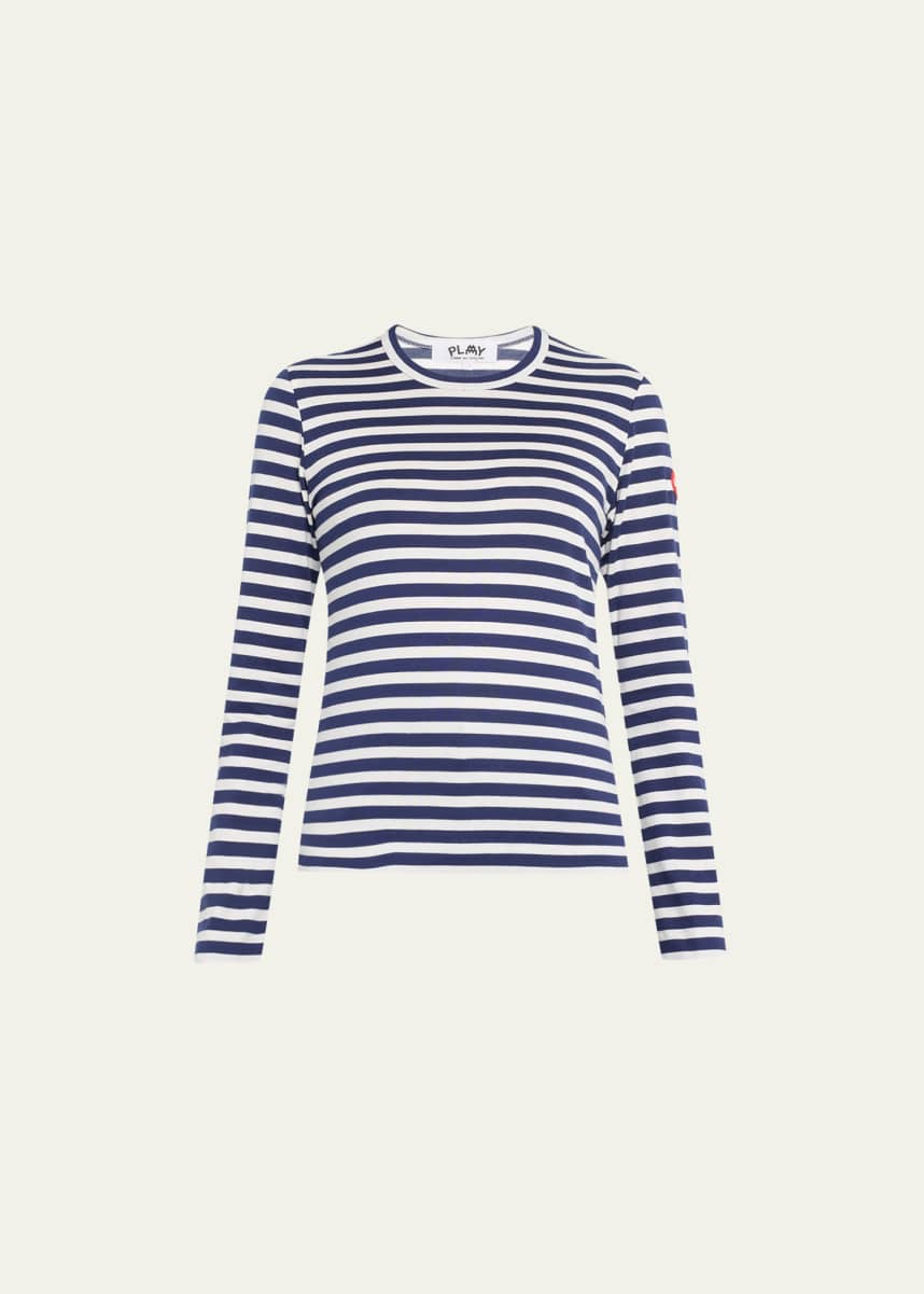 CDG Play Long-Sleeve Striped Heart Logo T-Shirt