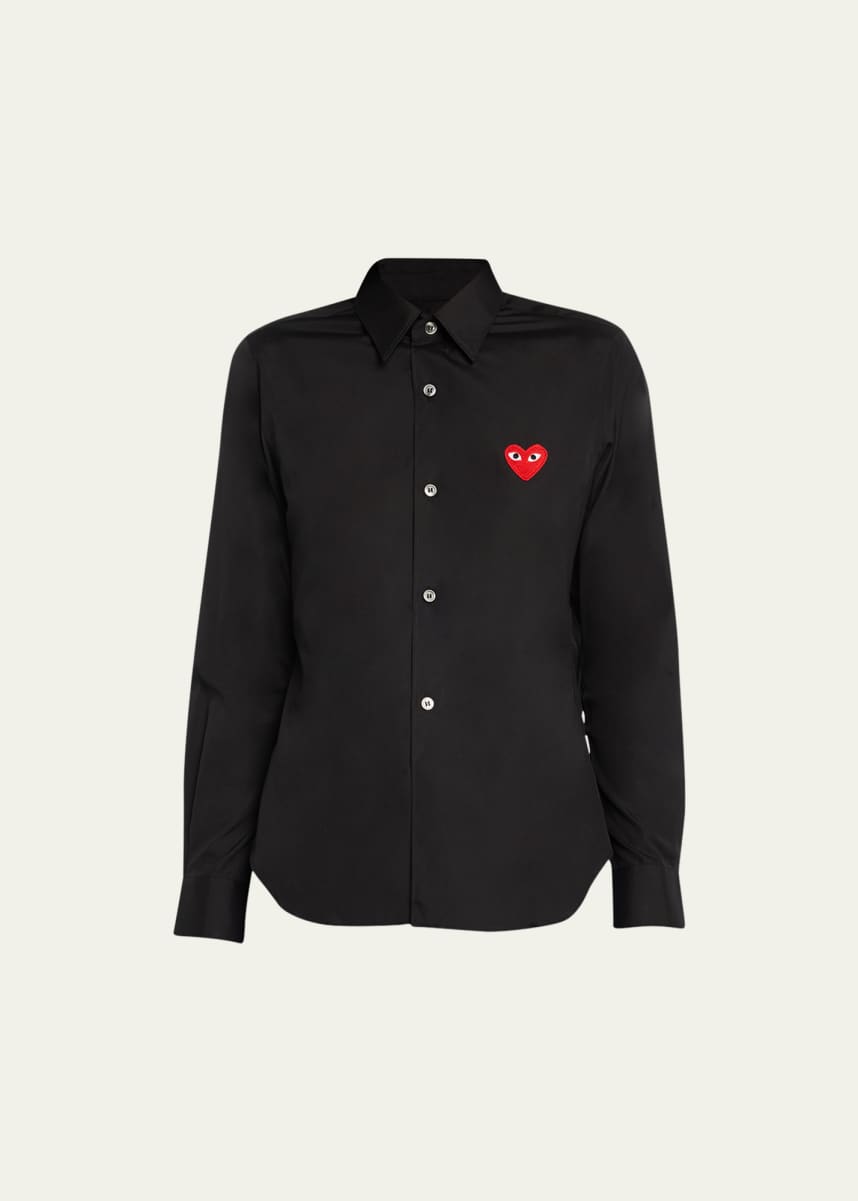 CDG Play Logo-Patch Woven Cotton Button-Front Shirt
