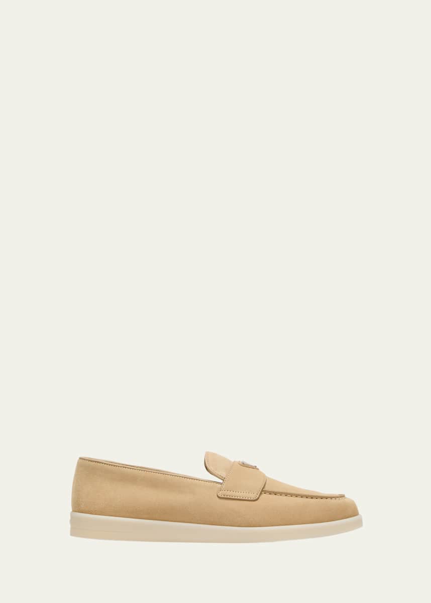 Prada Men's Saint Tropez Triangle Logo Suede Loafers