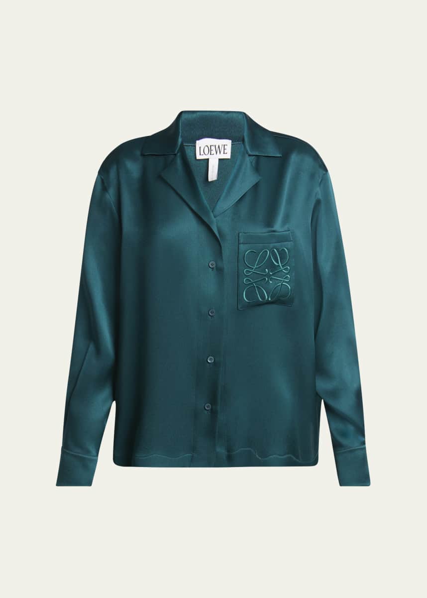 Loewe Anagram Silk Button-Front Pajama Blouse