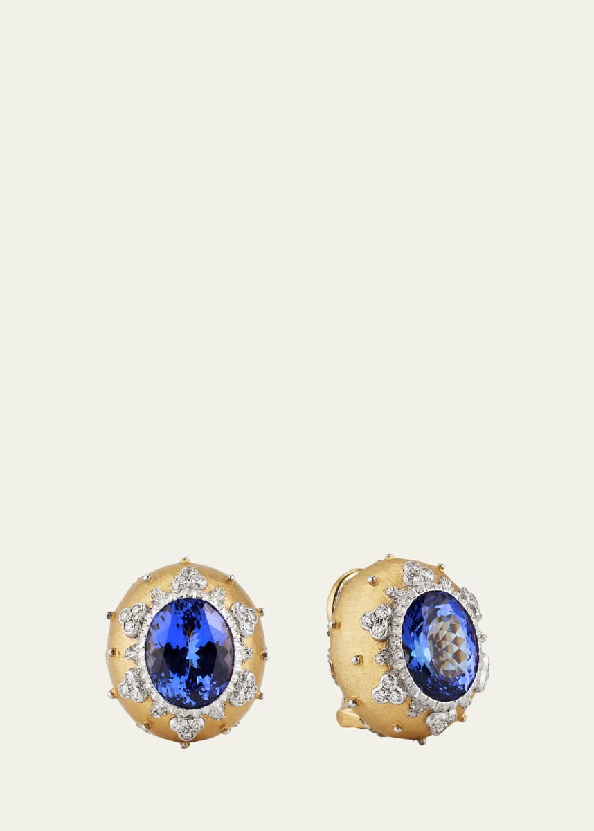 Buccellati 18k Gold Macri Color Earrings With Tanzanite And Diamonds