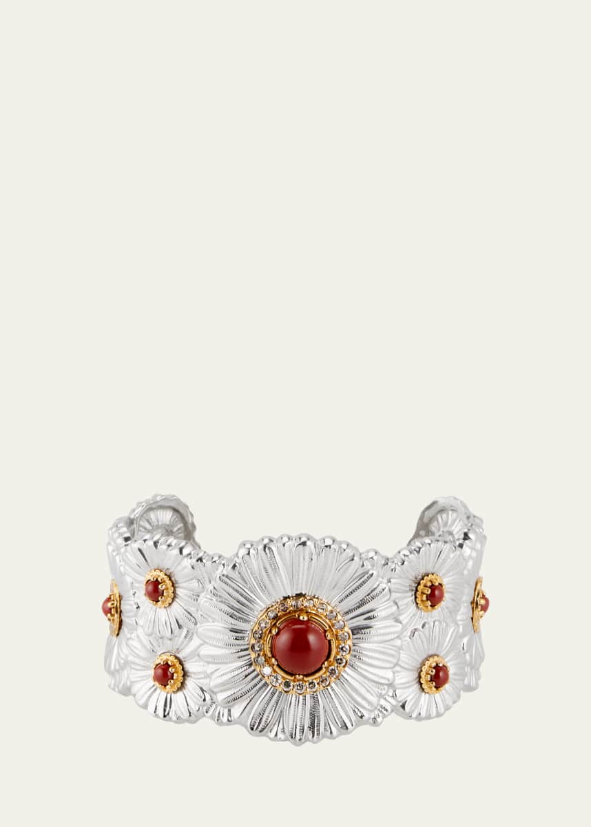 Buccellati Silver and 18K Gold Daisy Blossoms Bracelet with Red Jasper and Diamonds