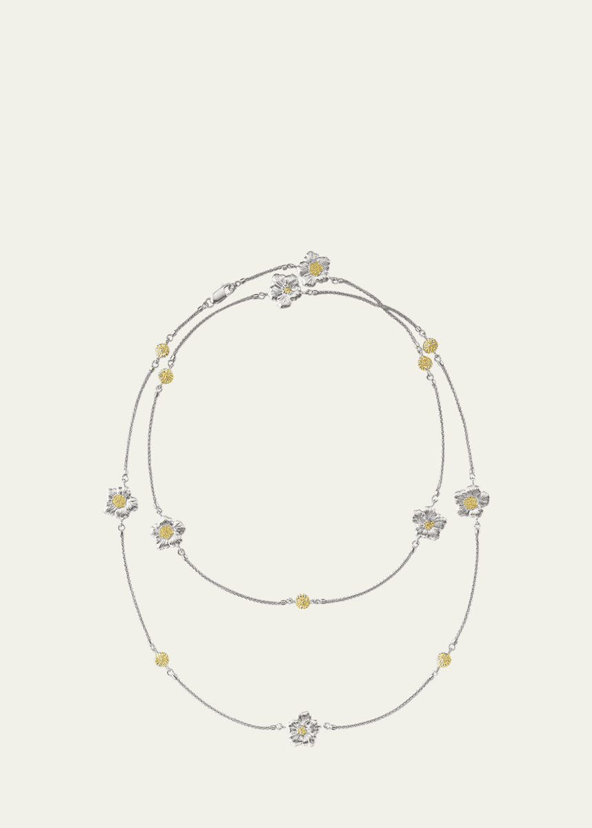 Buccellati Blossoms Gardenia Long Necklace in Sterling Silver and 18K Gold with Diamonds