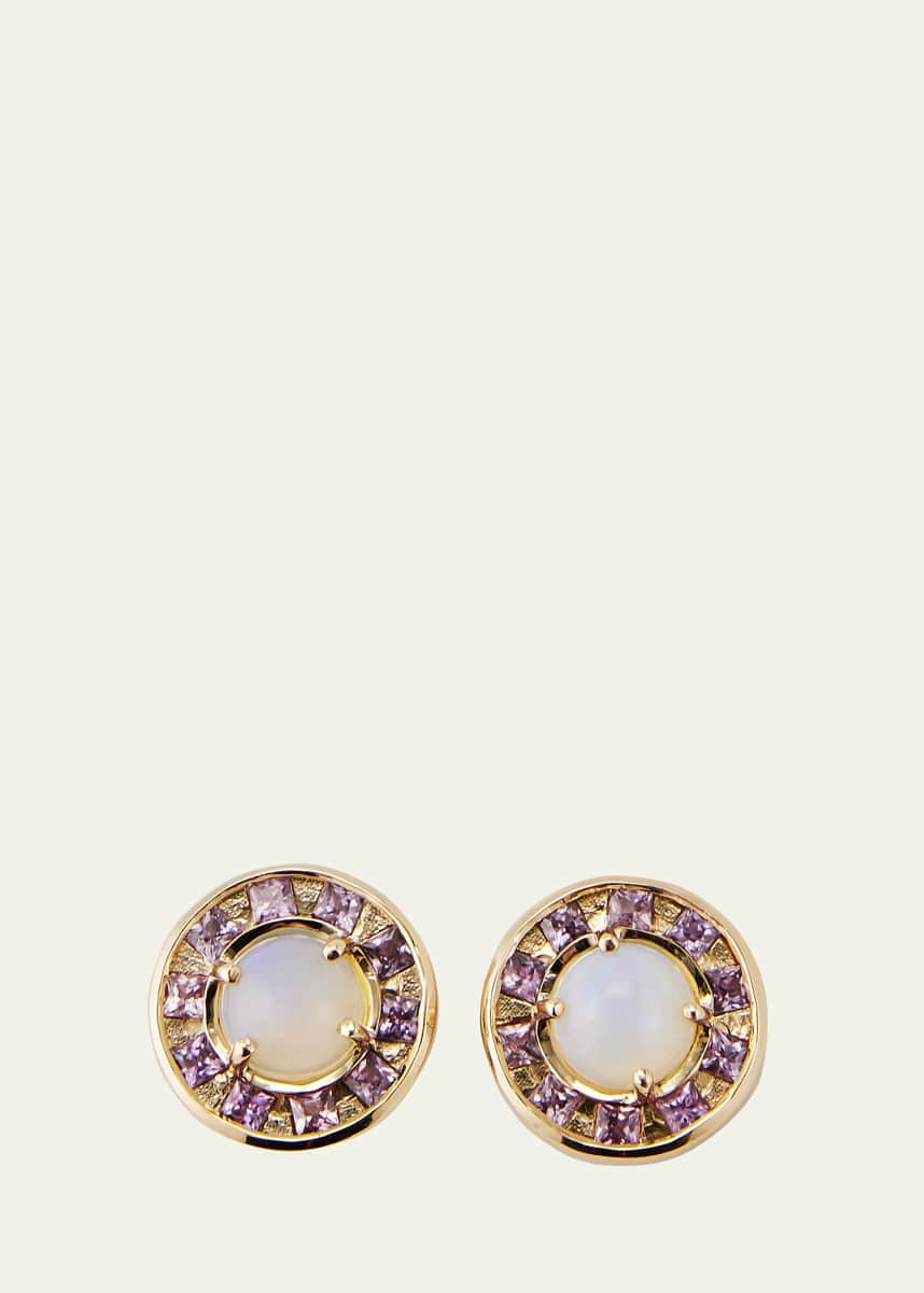 JOLLY BIJOU 14k Gold Full Moon Pink Sapphire and Opal Earrings