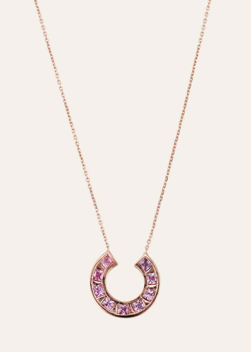JOLLY BIJOU 14k Rose Gold Sundial Pink Sapphire Pendant Necklace