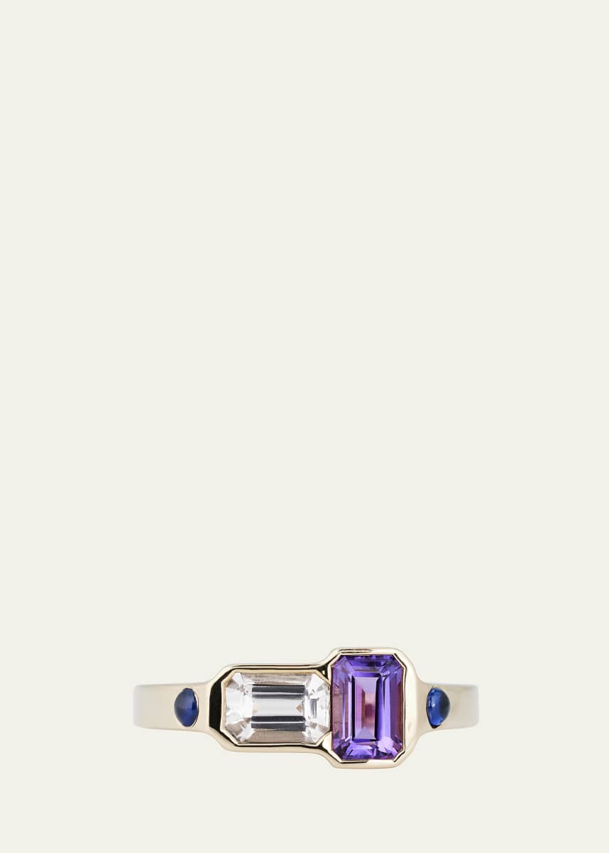 JOLLY BIJOU 14k Gold Orb Morganite and Amethyst Ring with Sapphire Cabochons