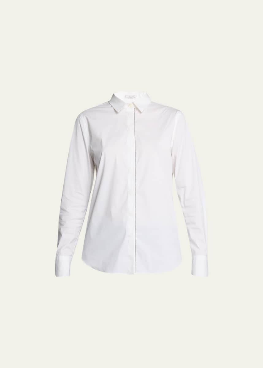 Brunello Cucinelli Poplin Button-Front Shirt with Monili Placket