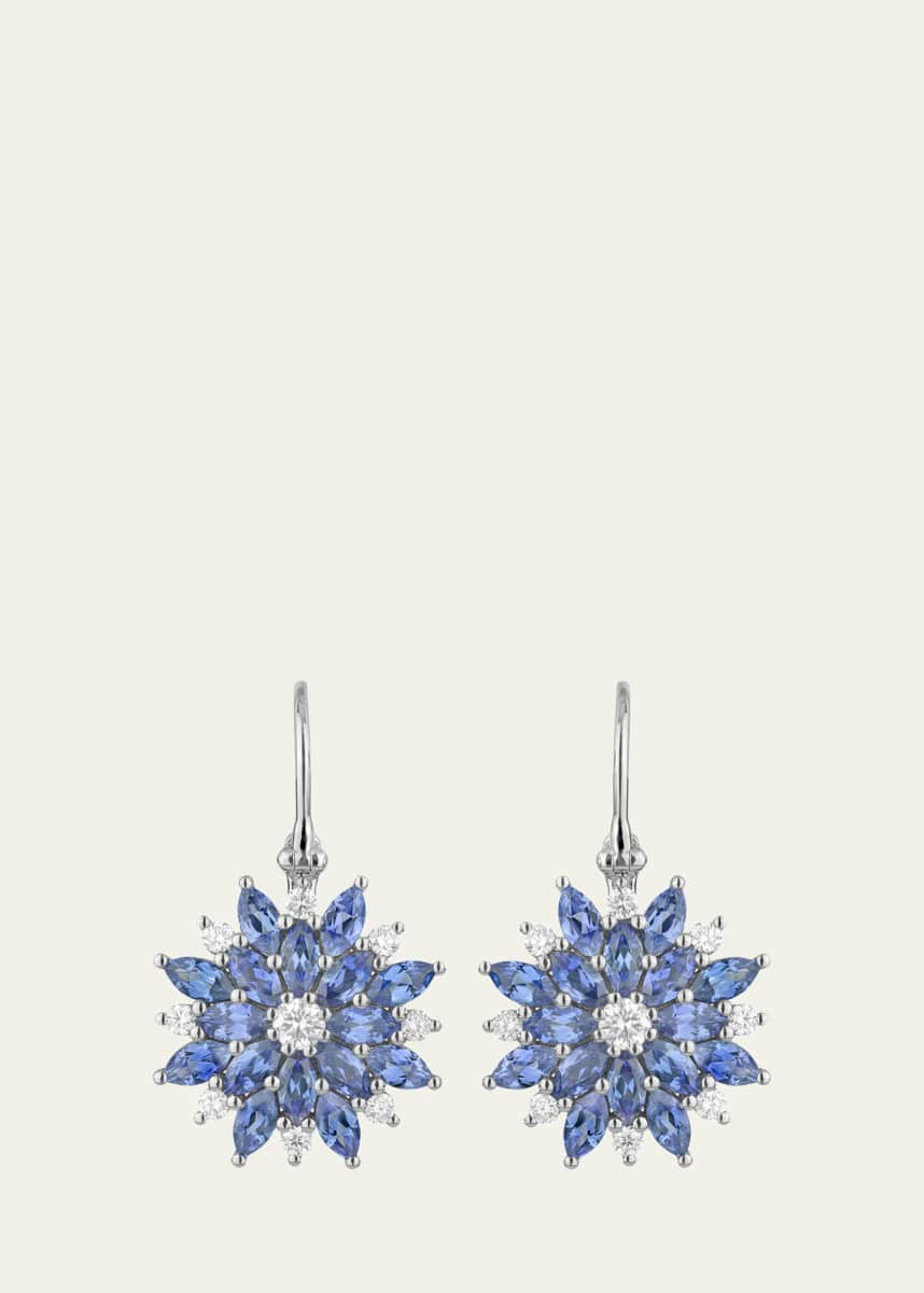 Paul Morelli 18K White Gold Dahlia Earrings with Diamonds and Sapphires