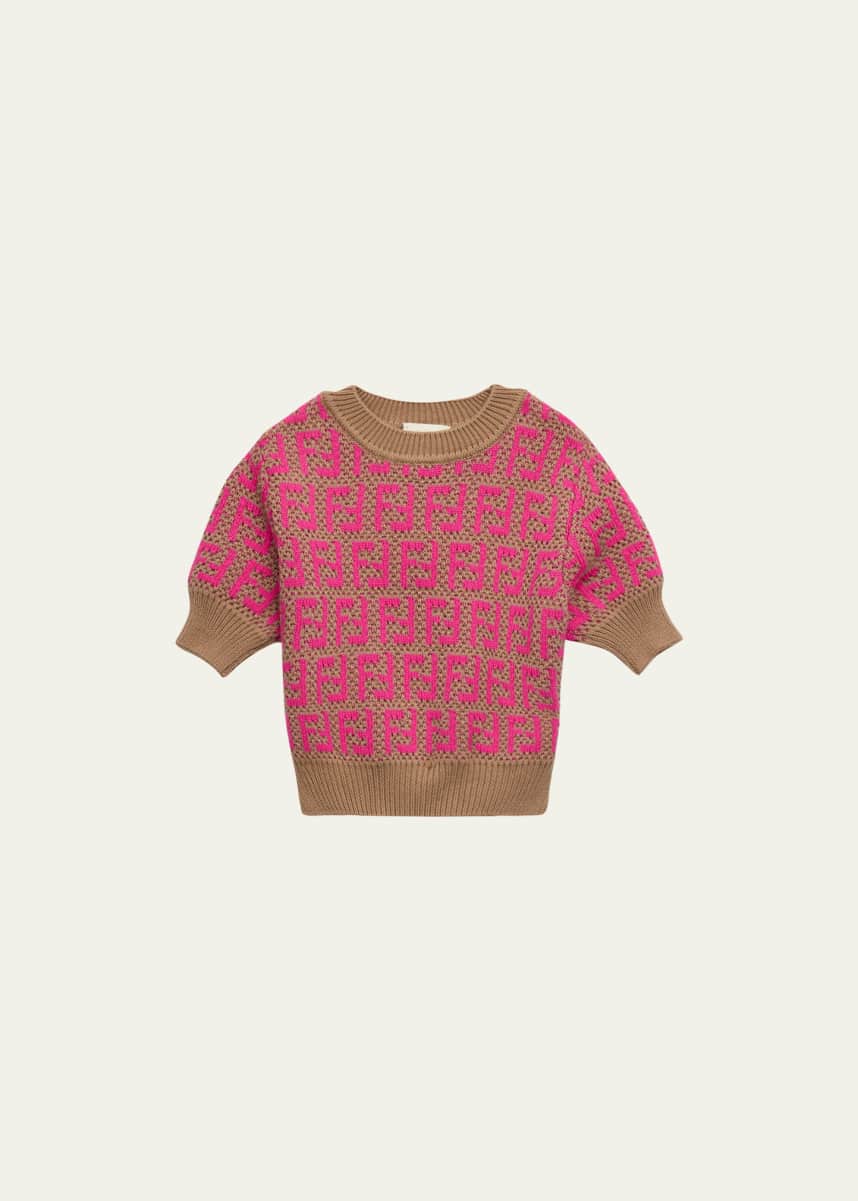 Fendi Girl's Knitted Monogram-Print Top, Size 3-6