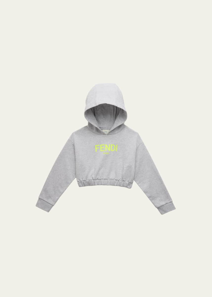 Fendi Girl's Logo-Print Cropped Hoodie, Size 8-14