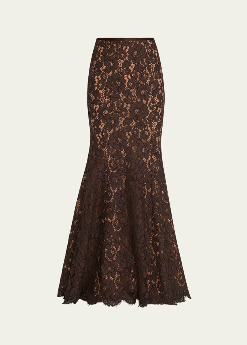 Michael Kors Collection Large Floral Lace Long Fishtail Skirt
