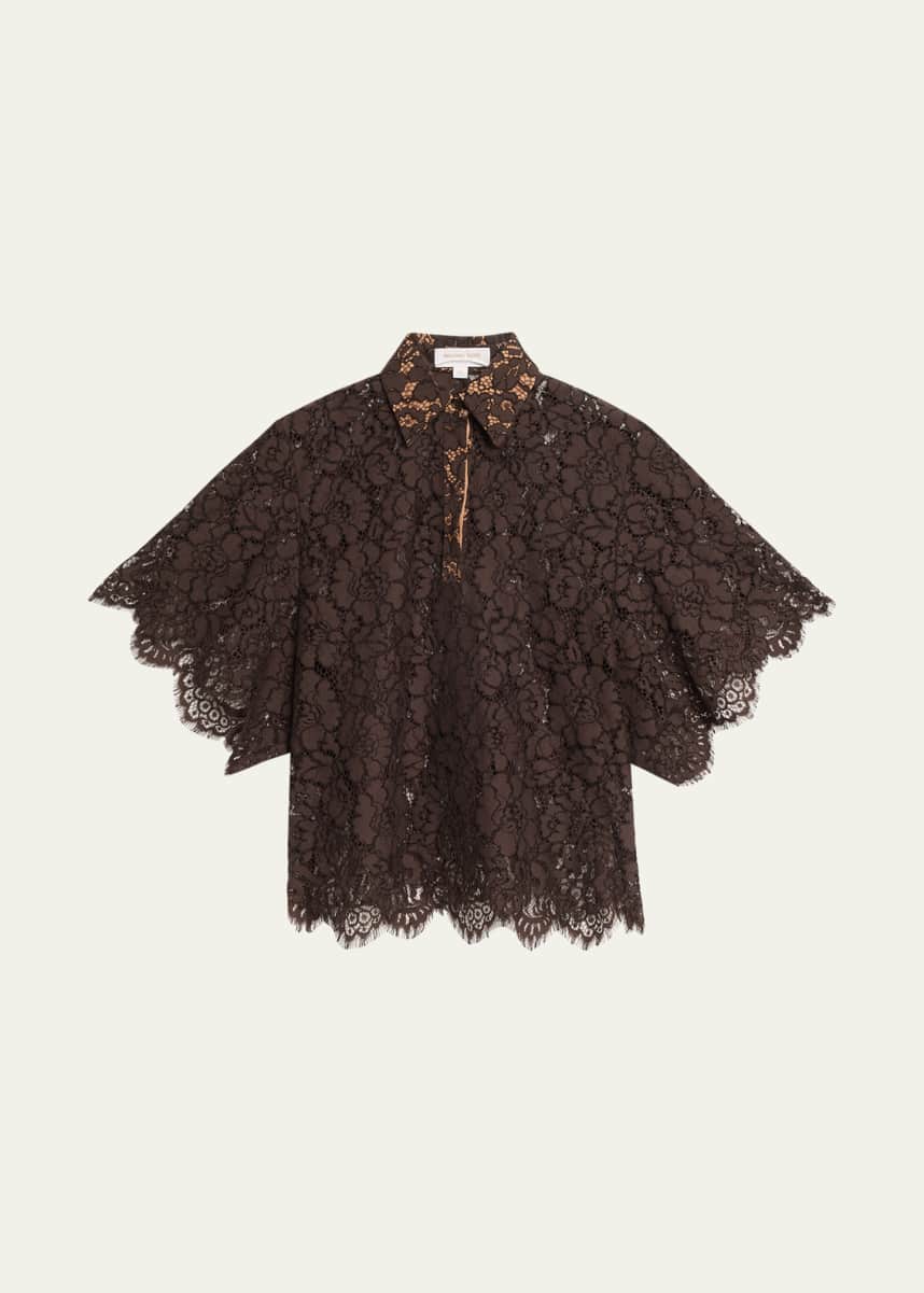 Michael Kors Collection Large Floral Lace Collared Shirt