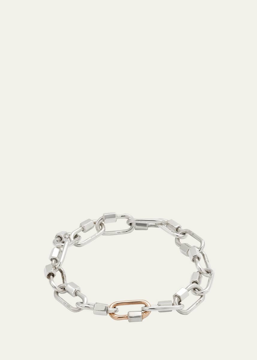 Marla Aaron Sterling Silver and Rose Gold Lock Chain Bracelet