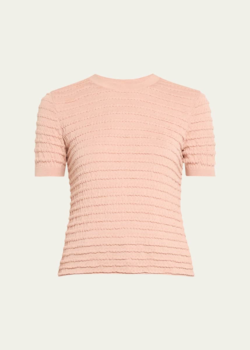 FRAME Smocked Short-Sleeve Sweater Top