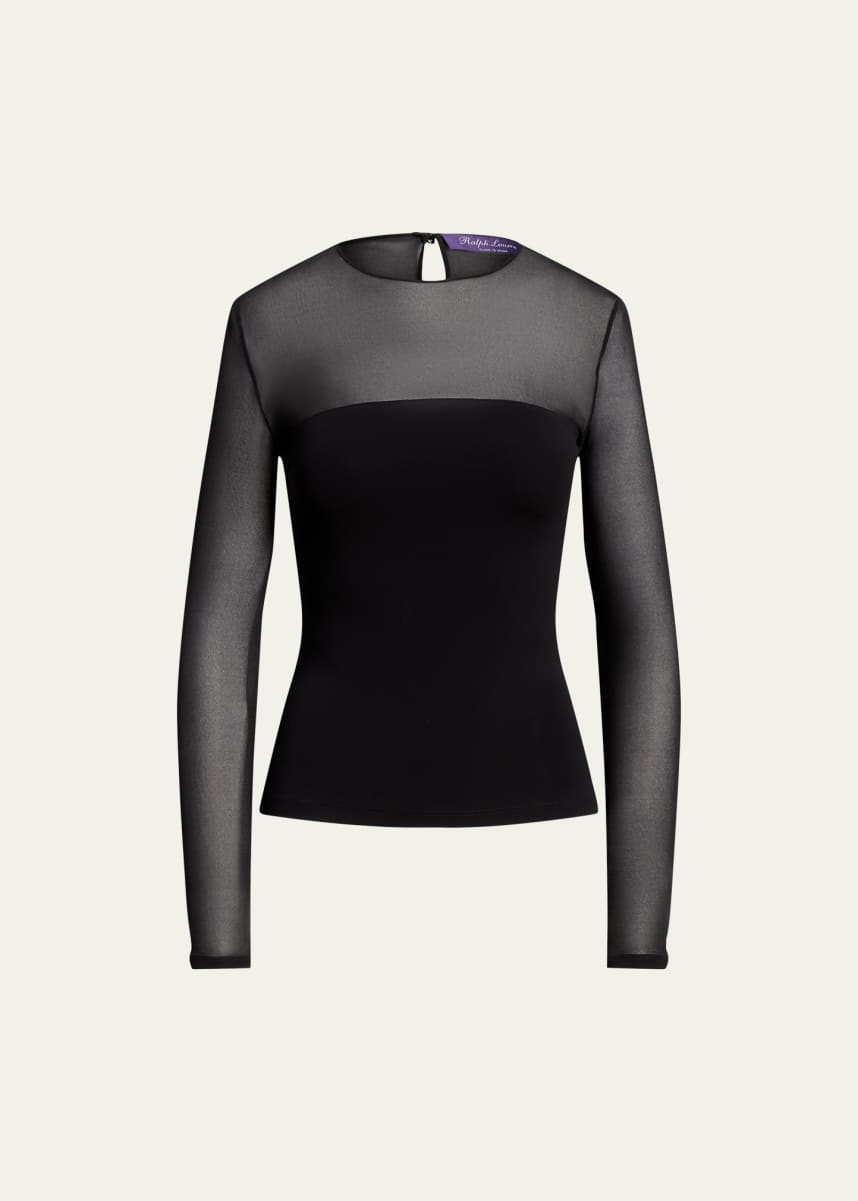 Ralph Lauren Collection Fitted Top with Sheer Mesh Sleeves
