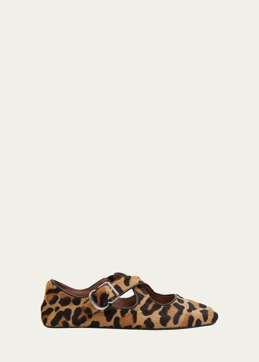 ALAIA Leopard Crisscross Ballerina Flats