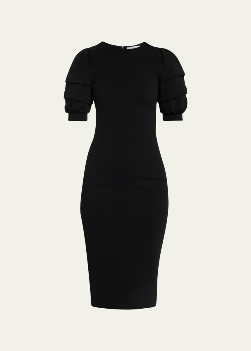 Max Mara Peonie Pleated Puff Sleeve Midi Dress