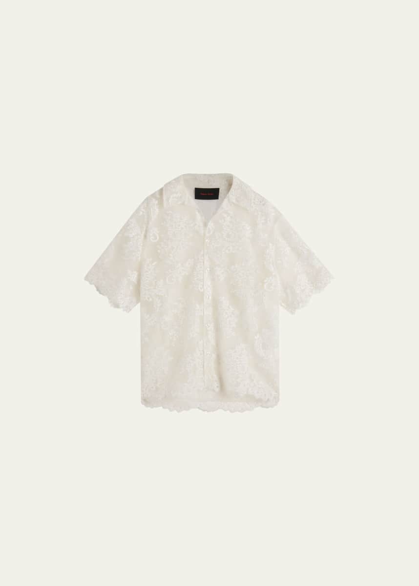 Simone Rocha Men's Relaxed Corded Lace Camp Shirt