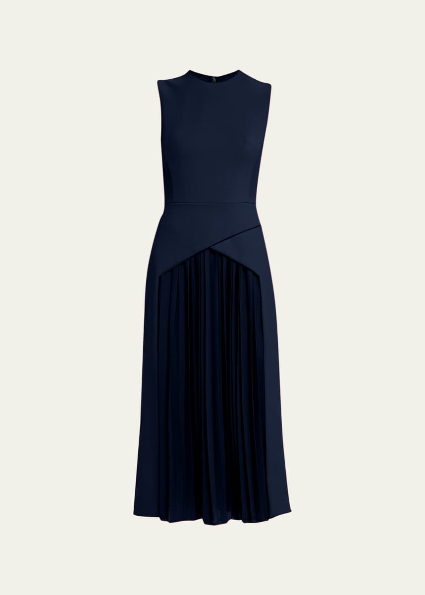 Oscar de la Renta Wool-Blend Midi Dress with Pleated Detail