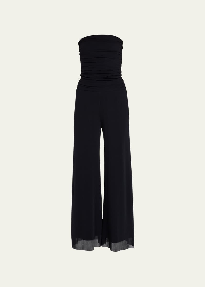 Fuzzi Strapless Wide-Leg Tulle Jumpsuit