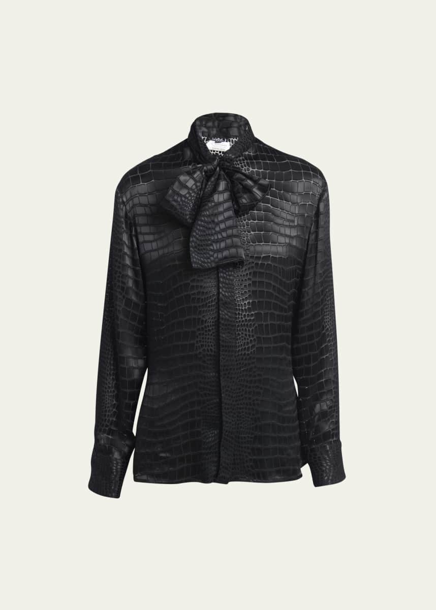 Versace Crocodile Jacquard Neck-Scarf Shirt
