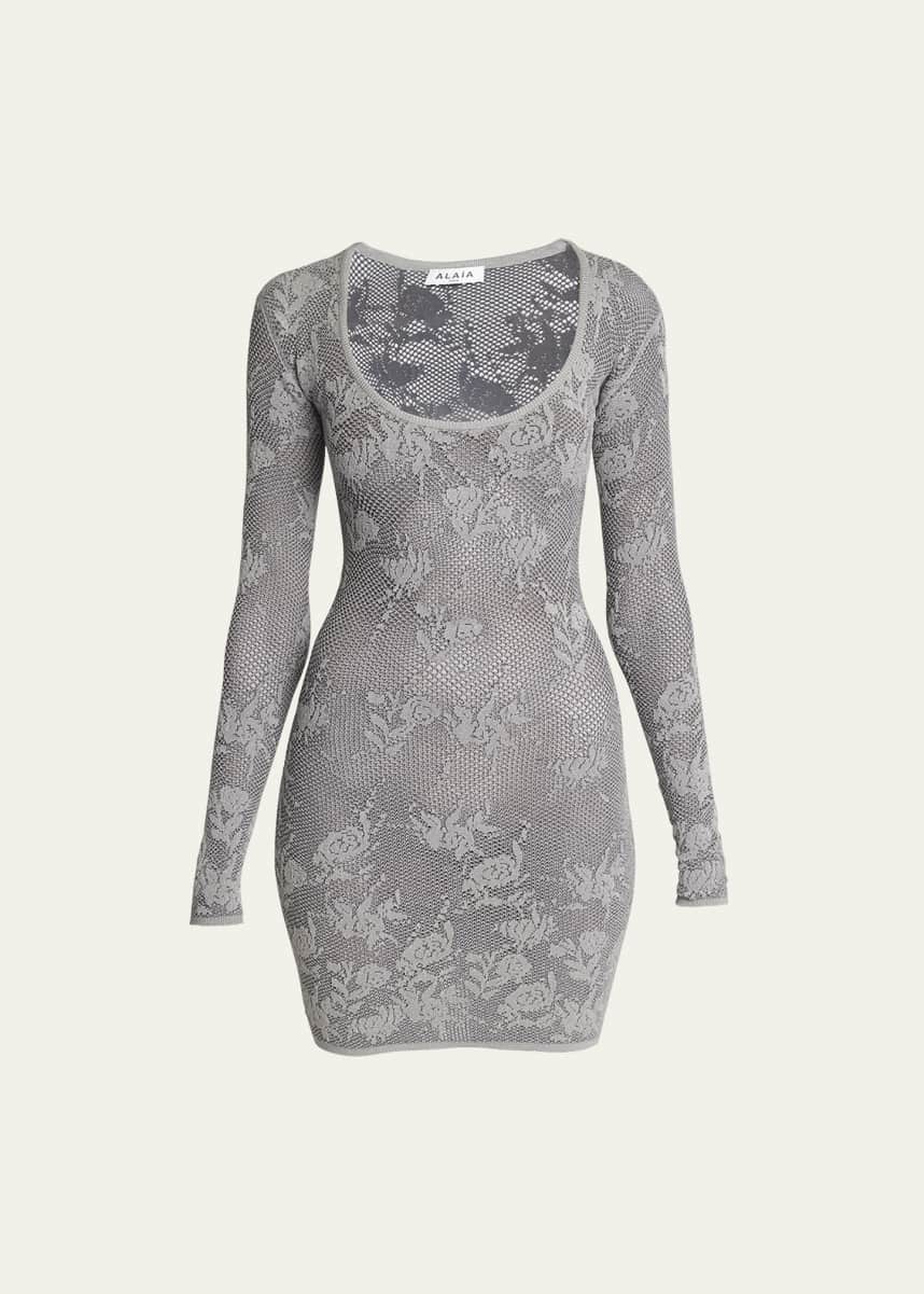 ALAIA Floral Lace Body-Con Mini Dress