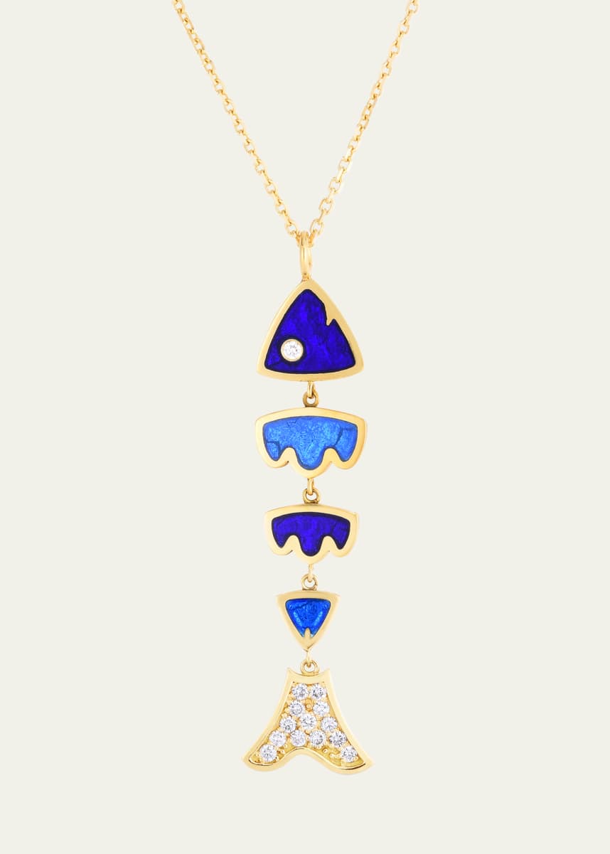 Audrey C. Jewels Fragmented Fish Enamel and Diamond Pendant Necklace
