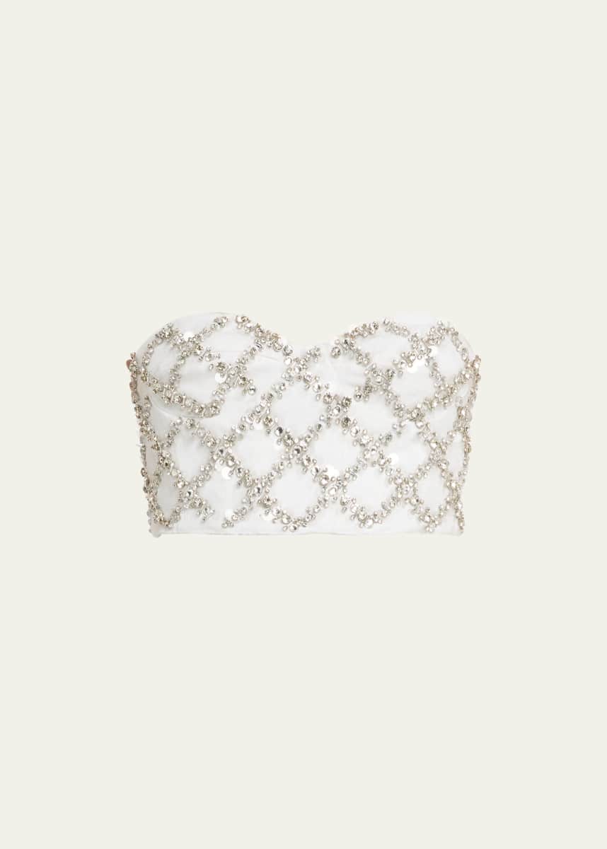 Des Phemmes Denim Crystal Embroidered Bustier Top