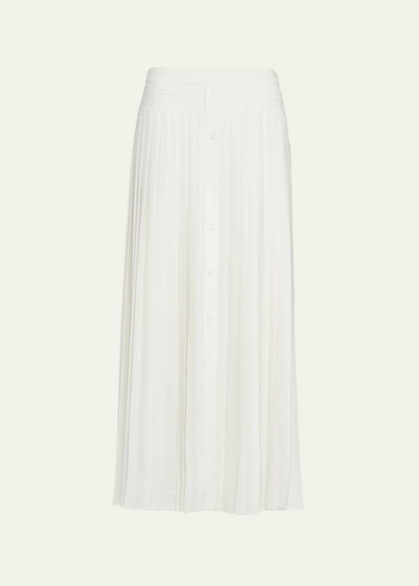 Prada Logo-Embroidered Pleated Silk Midi Skirt