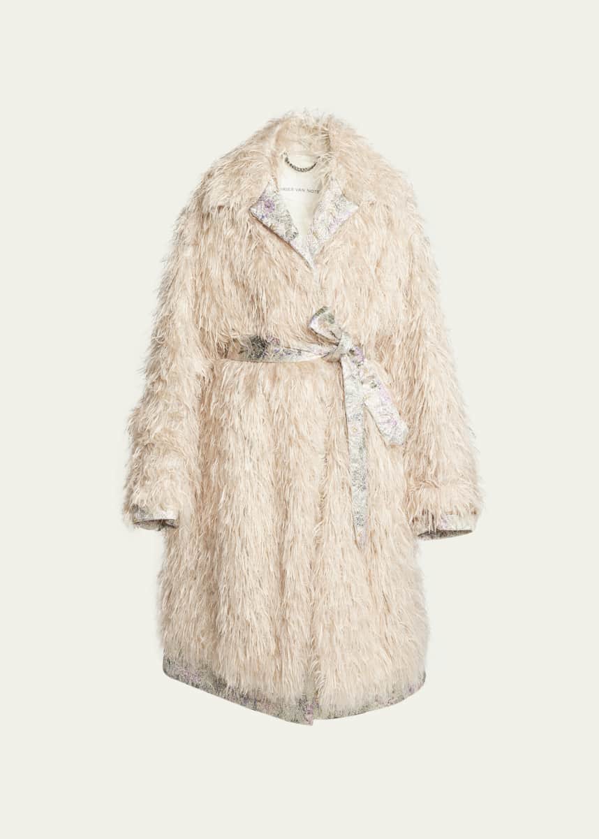 Dries Van Noten Rick Floral-Trim Faux Fur Coat
