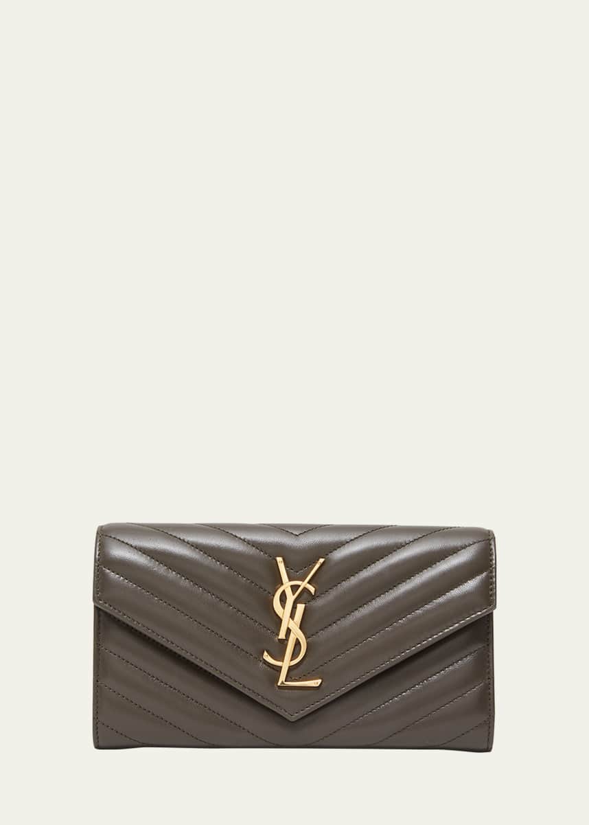 Saint Laurent YSL Monogram Large Envelope Flap Wallet in Smooth Leather