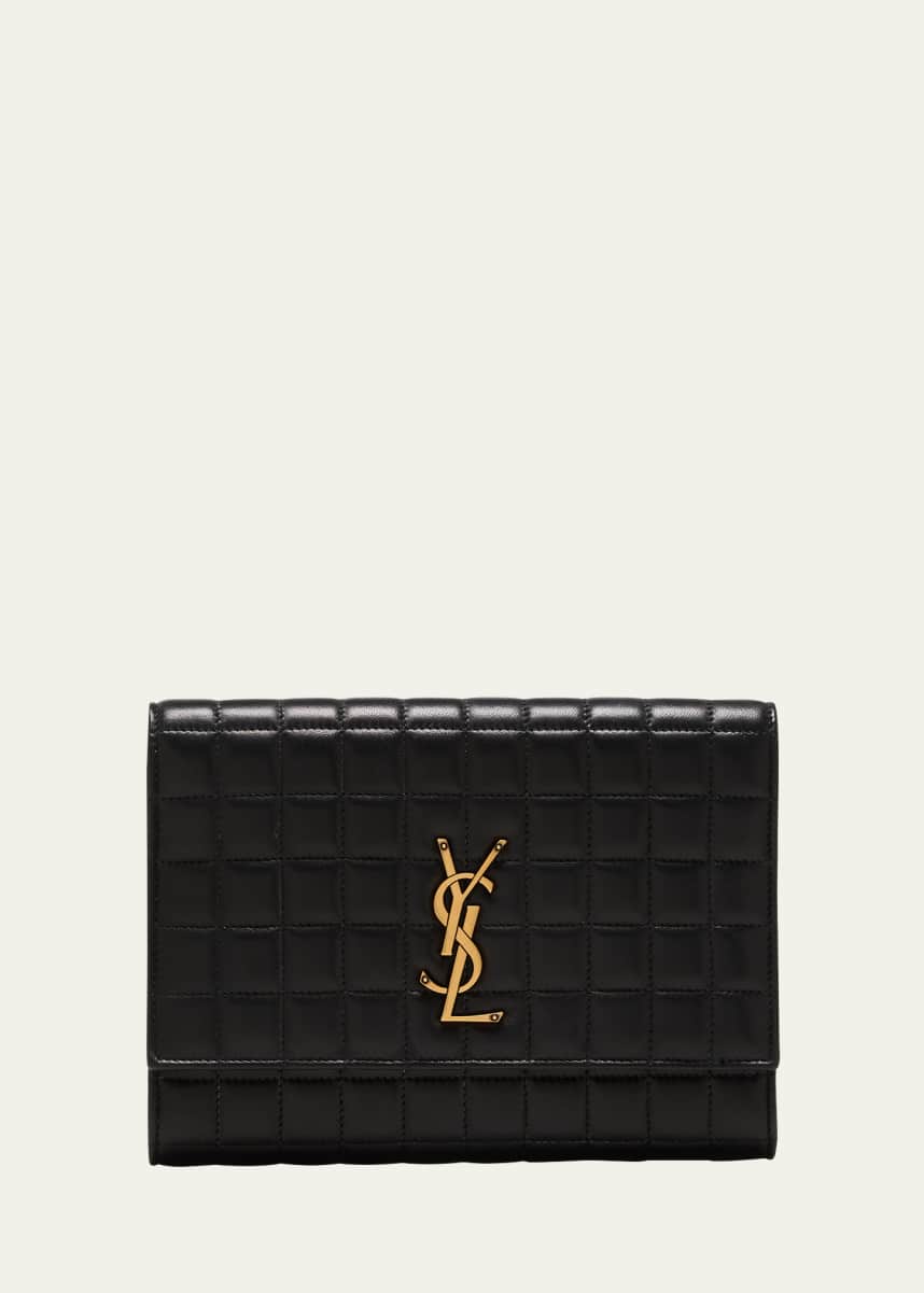 Saint Laurent YSL Monogram Flap Clutch Bag in Quilted Smooth Leather