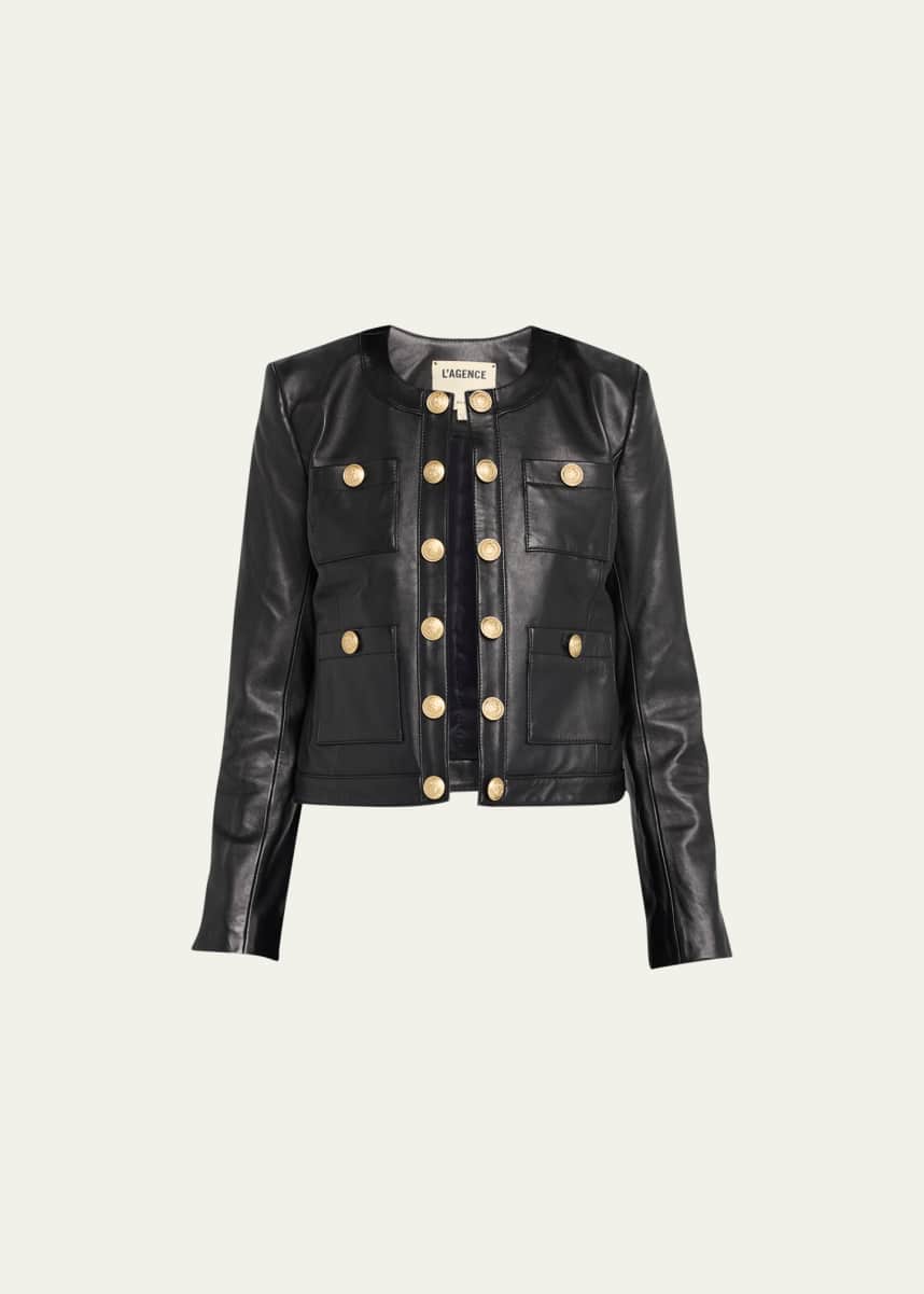 L'Agence Jayde Collarless Leather Jacket