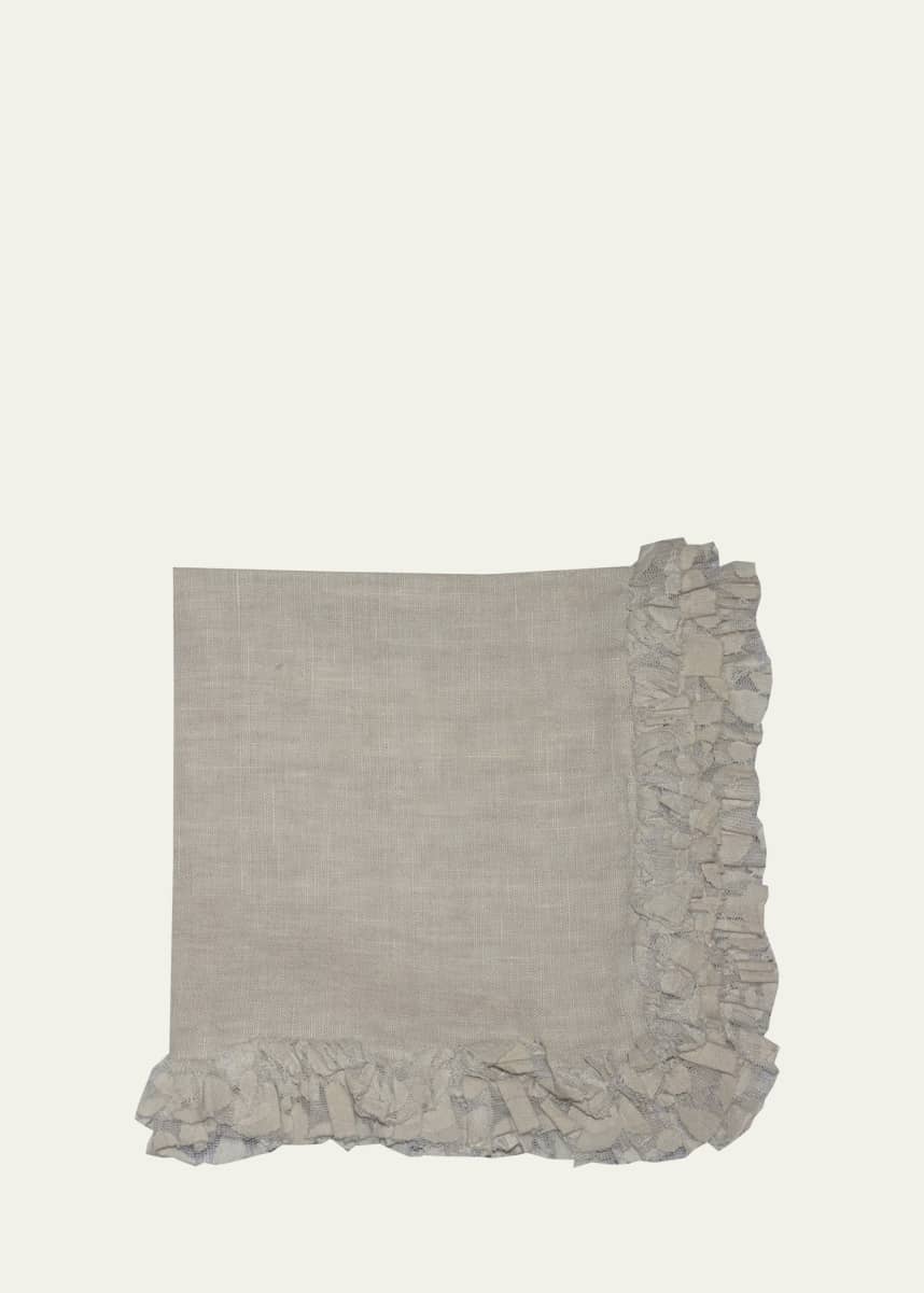Nomi K Medium Gray Romantic Linen Napkin With Volume Lace Border