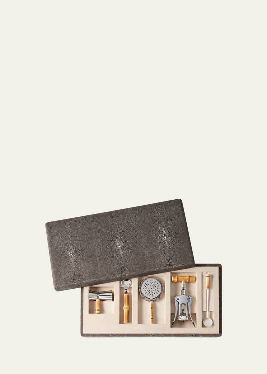 AERIN Faux Shagreen Bamboo Bar Set