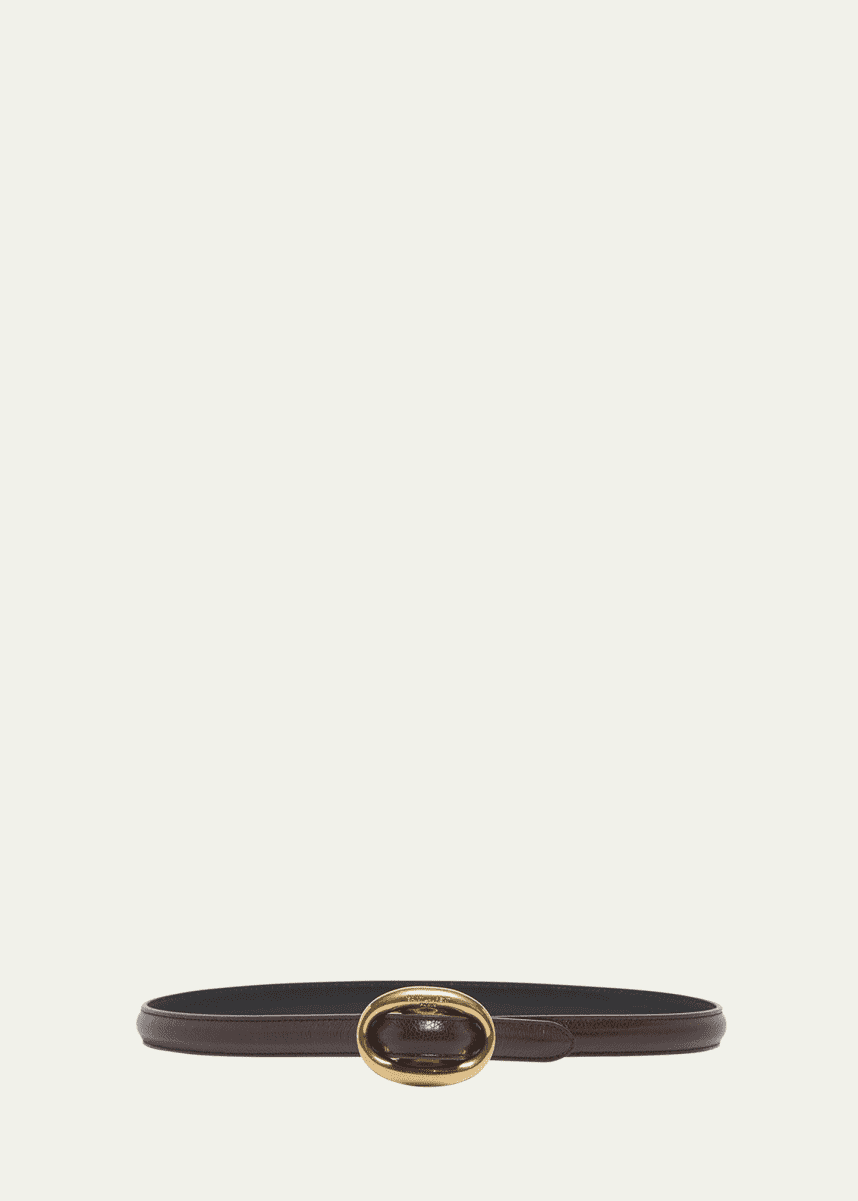 Saint Laurent Double Oval Skinny Leather Belt