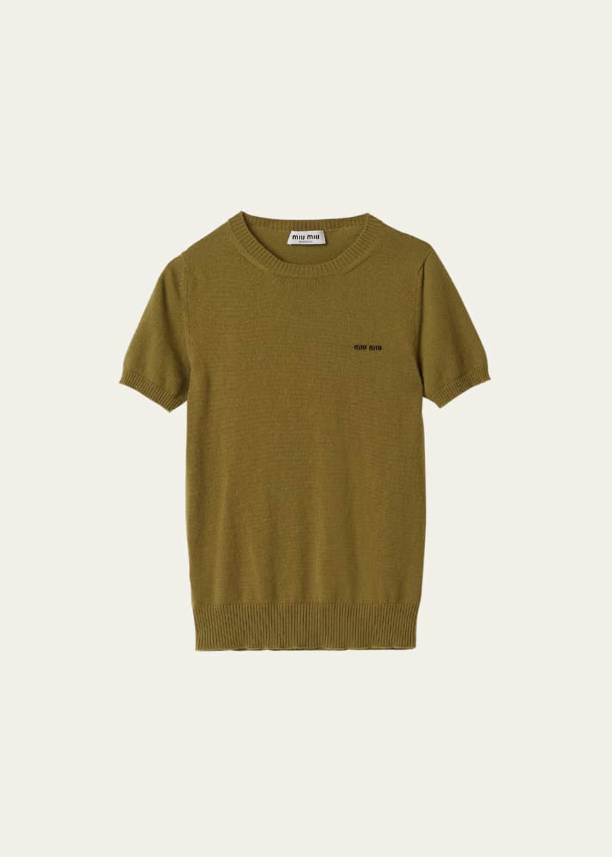 Miu Miu Short-Sleeve Cashmere Sweater