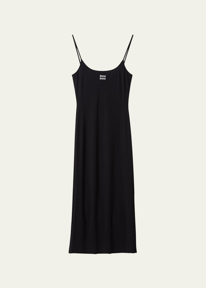 Miu Miu Logo-Print Jersey Midi Dress