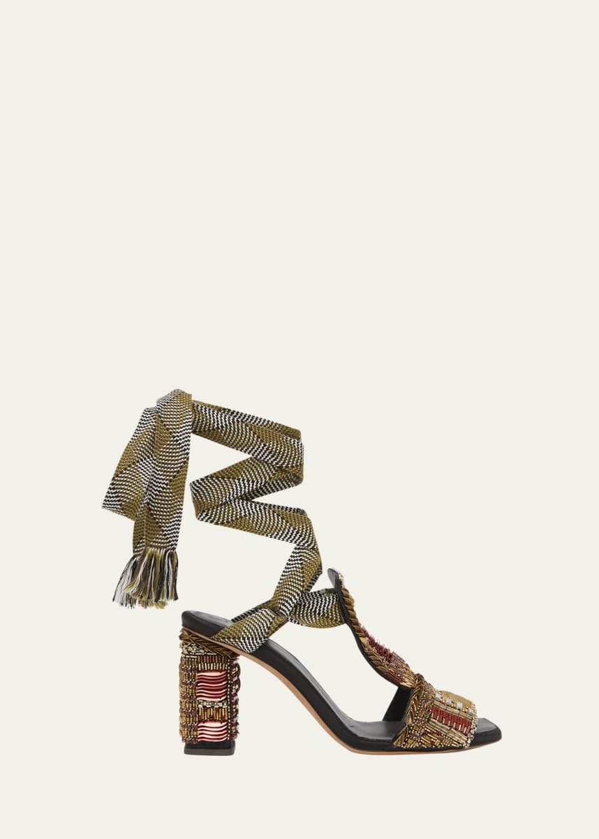 Ulla Johnson Celina Beaded Ankle-Wrap Sandals