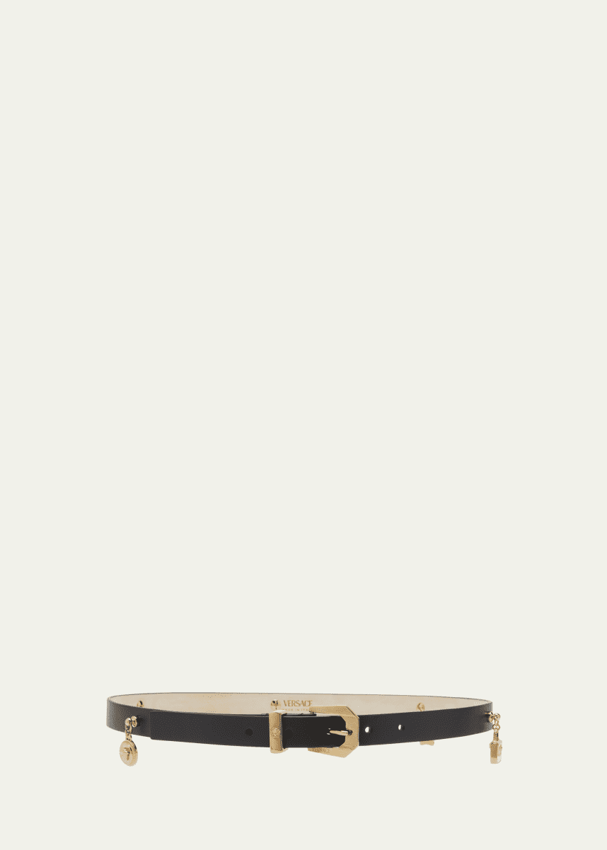 Versace H20 Medusa Charm Leather & Brass Belt